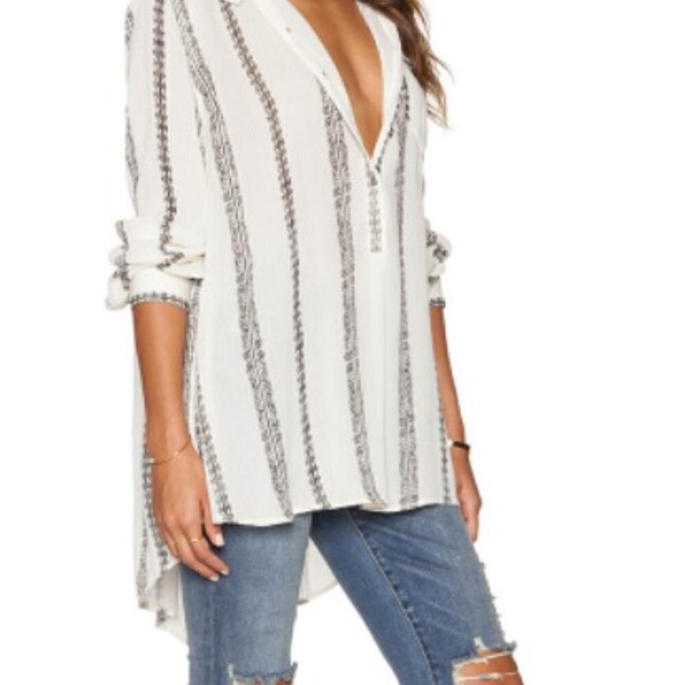 Free People Magic Pullover Button Down Collarless Flowy Blouse